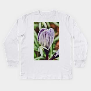 crocus snowdrop and water droplets Kids Long Sleeve T-Shirt